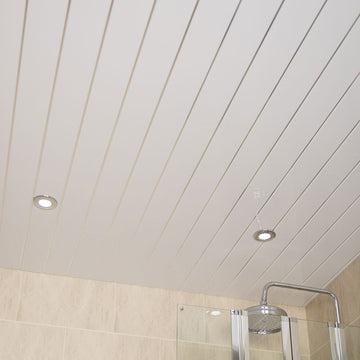 White Bathroom Cladding Panels with V Groove and Chrome Strip