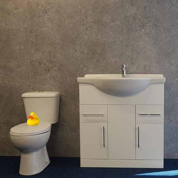 Grey Concrete shower panel on display