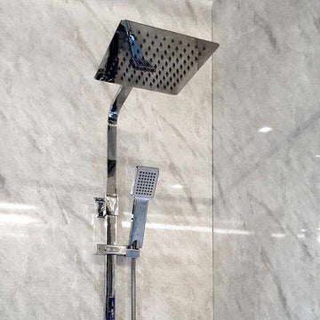 Grey marble shower panel on display in a shower area