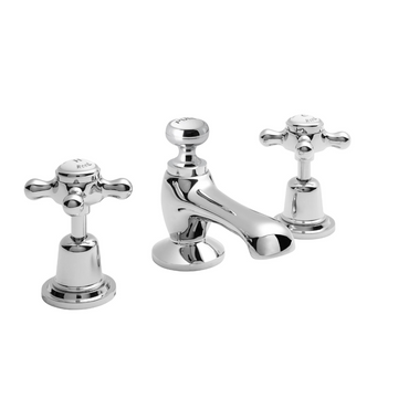HR White Topaz With Crosshead Handle 3 Tap Hole Basin Mixer