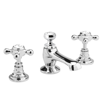 HR White Topaz With Crosshead Handle 3 Tap Hole Basin Mixer