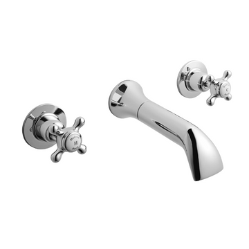 HR White Topaz With Crosshead Handle 3 Tap Hole Wall Mounted Basin Mixer