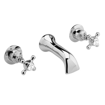 HR White Topaz With Crosshead Handle 3 Tap Hole Wall Mounted Basin Mixer