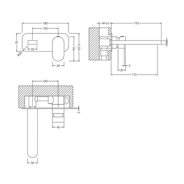 Binsey Wall Mounted 2 Tap Hole Basin Mixer With Plate