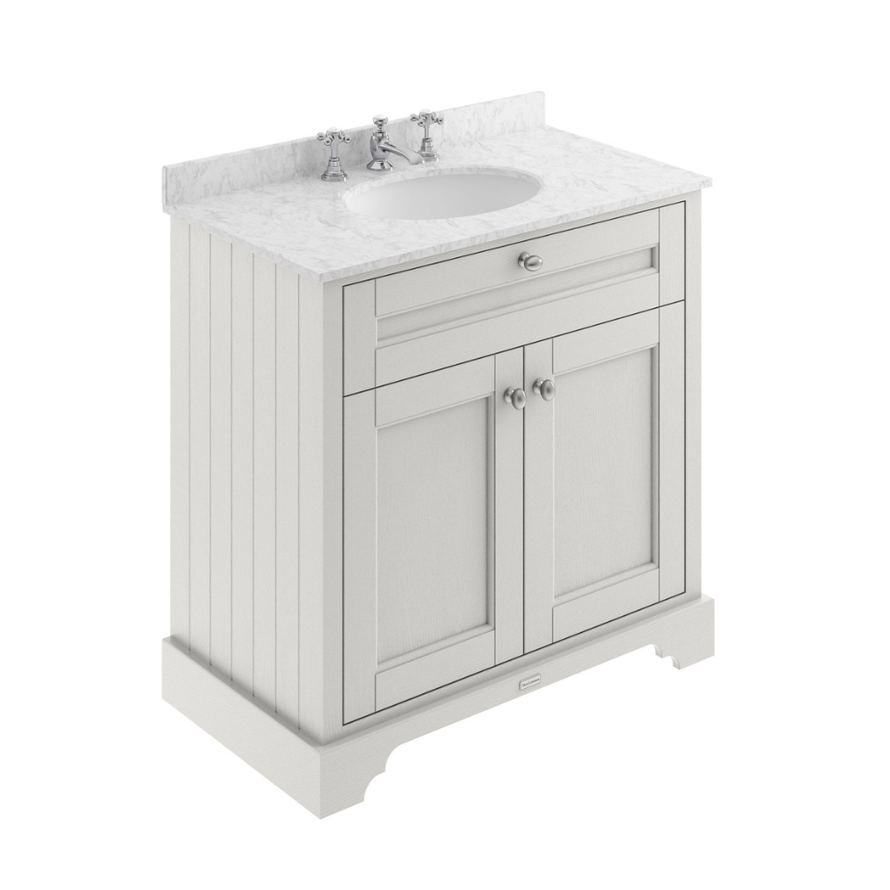HR Floor Standing 2 Door Vanity Unit with 3 Tap Hole Grey Marble Top 800mm