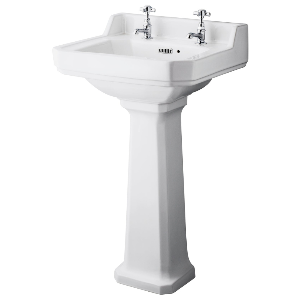 HR Richmond 500mm Basin & Pedestal 2 Tap Hole