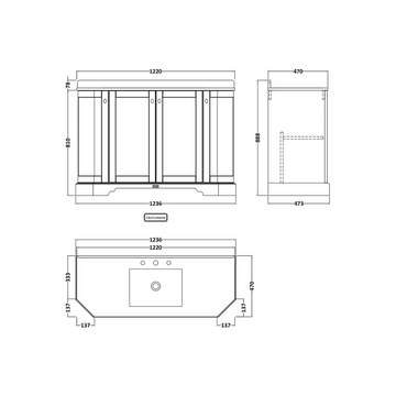 HR Floor Standing 4 Door Angled Vanity Unit with 3 Tap Hole Grey Marble Top 1200mm