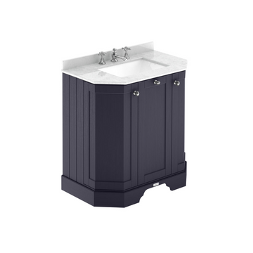 HR Floor Standing 3 Door Angled Vanity Unit with 3 Tap Hole White Marble Top 750mm