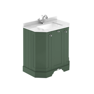 HR Floor Standing 3 Door Angled Vanity Unit with 1 Tap Hole White Marble Top 750mm