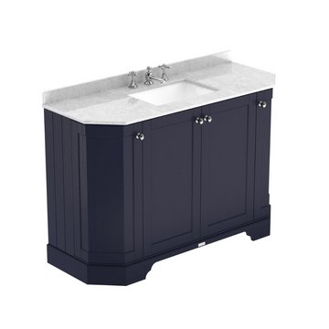 HR Floor Standing 4 Door Angled Vanity Unit with 3 Tap Hole White Marble Top 1200mm