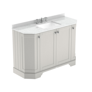 HR Floor Standing 4 Door Angled Vanity Unit with 3 Tap Hole White Marble Top 1200mm