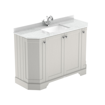 HR Floor Standing 4 Door Angled Vanity Unit with 1 Tap Hole White Marble Top 1200mm