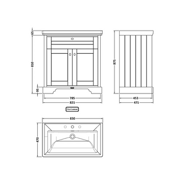 HR Old London Floor Standing 2 Door Vanity Unit & 3 Tap Hole Fireclay Basin, 800mm