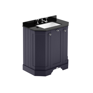 HR Floor Standing 3 Door Angled Vanity Unit with 3 Tap Hole Black Marble Top 750mm