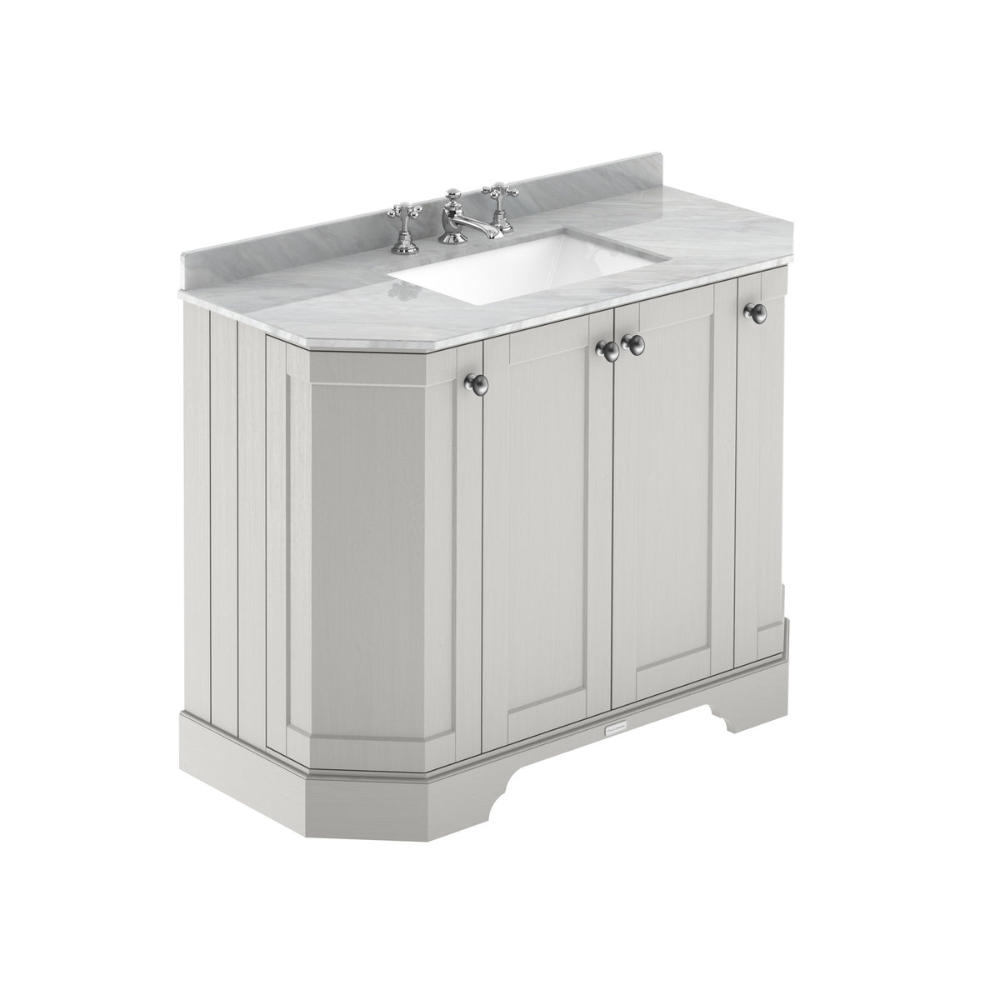 HR Floor Standing 4 Door Angled Vanity Unit with 3 Tap Hole Grey Marble Top 1000mm