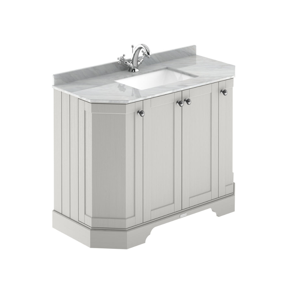 HR Floor Standing 4 Door Angled Vanity Unit with 1 Tap Hole Grey Marble Top 1000mm