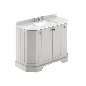 HR Floor Standing 4 Door Angled Vanity Unit with 3 Tap Hole White Marble Top 1000mm