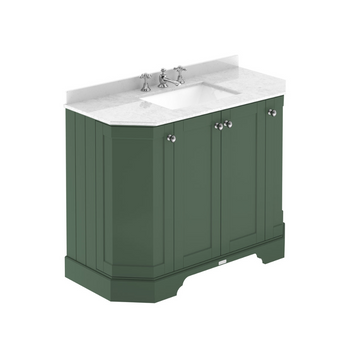 HR Floor Standing 4 Door Angled Vanity Unit with 3 Tap Hole White Marble Top 1000mm