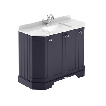 HR Floor Standing 4 Door Angled Vanity Unit with 1 Tap Hole White Marble Top 1000mm