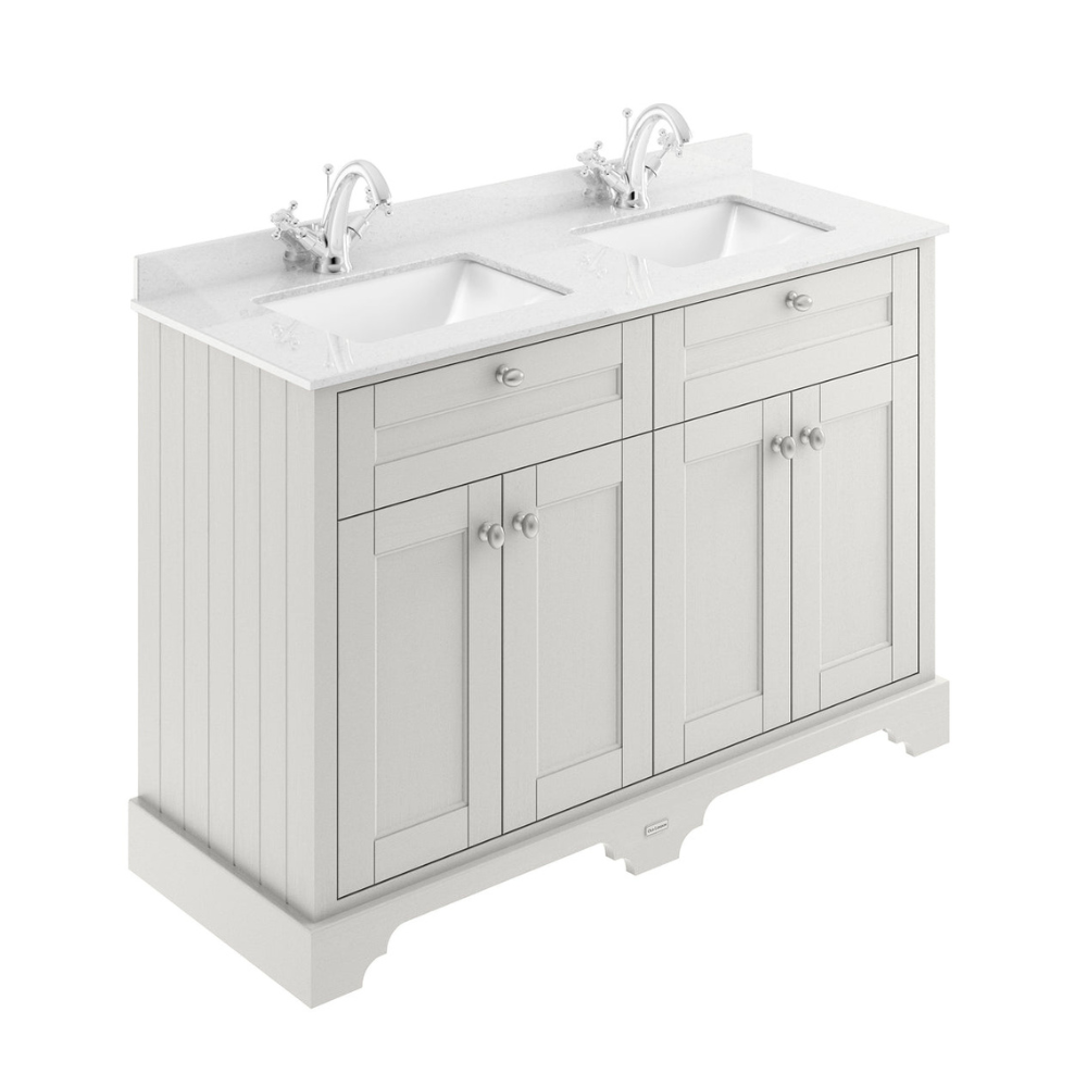 HR Old London Timeless Sand Floor Standing 4 Door Vanity Basin Unit with Square Basin & 1 Tap Hole Marble Top, 1200mm
