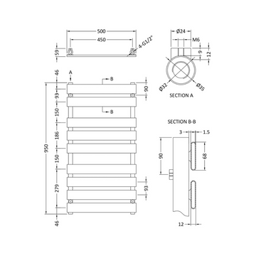 Heated Towel Rail 950 x 500mm