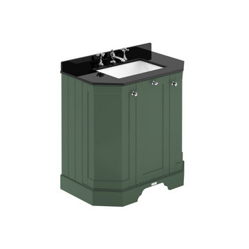 HR Floor Standing 3 Door Angled Vanity Unit with 3 Tap Hole Black Marble Top 750mm
