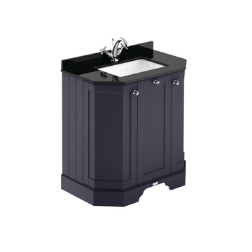 HR Floor Standing 3 Door Angled Vanity Unit with 1 Tap Hole Black Marble Top 750mm