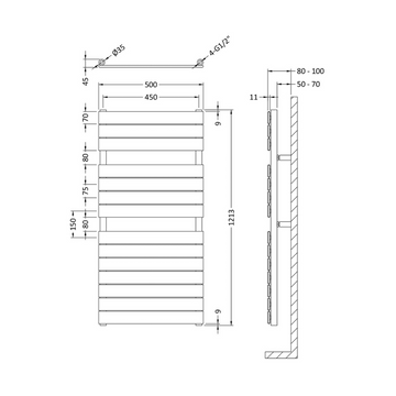 Heated Towel Rail 1213 x 500mm