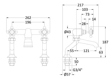 HR Brass Topaz With Crosshead Handle Deck Mounted Bath Filler