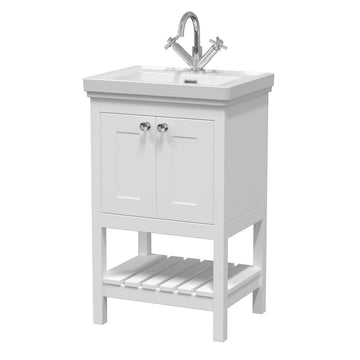 HR Bexley Floor Standing 2 Door 1 Shelf Vanity & 1 Tap Hole Fireclay Basin, 500mm