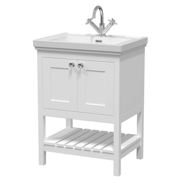 HR Bexley Floor Standing 2 Door 1 Shelf Vanity & 1 Tap Hole Fireclay Basin, 600mm