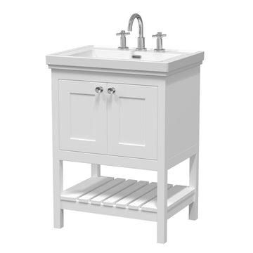 HR Bexley Floor Standing 2 Door 1 Shelf Vanity & 3 Tap Hole Fireclay Basin, 600mm
