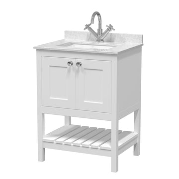 HR Bexley Floor Standing 2 Door 1 Shelf Vanity & Single Bowl 1 Tap Hole Marble Top, 600mm