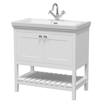 HR Bexley Floor Standing 2 Door 1 Shelf Vanity & 1 Tap Hole Fireclay Basin, 800mm