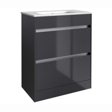 City 2-Drawer Floor Standing Vanity Unit with Basin - Storm Grey Gloss