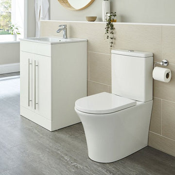 Kameo Round Rimless Fully Back to Wall Close Coupled Toilet With Cistern And Soft Close Seat