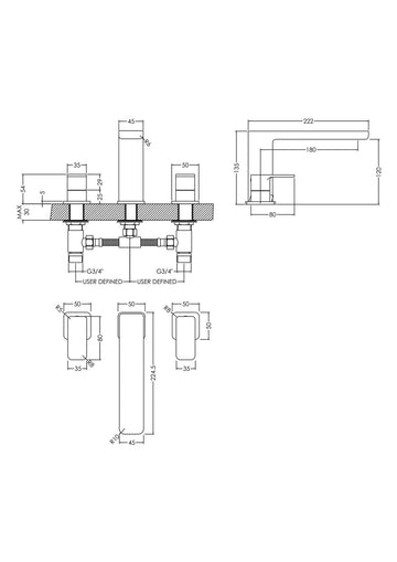 Windon Deck Mounted 3 Tap Hole Bath Filler